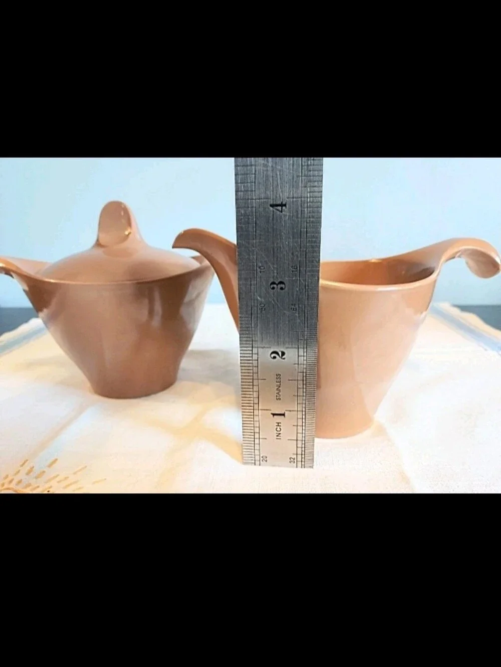 MCM Vintage Lenotex Lenox Melmac Melamine Sugar & Creamer Set Mocca Brown Nice!